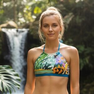 Prana Brina High Neck Bikini Top L Bluegrass | Halter Swimsuit Athletic